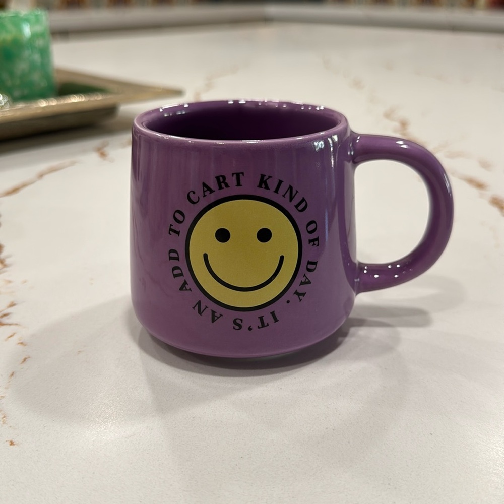 “add to cart kind of day” coffee or tea mug with smiley face 😊